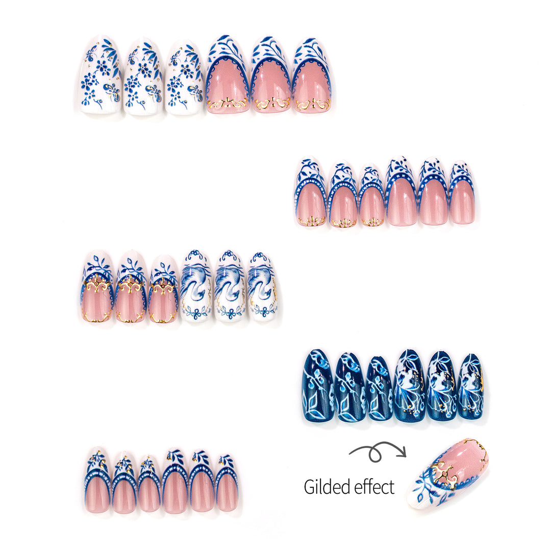 Elegant Floral and Swan Press-On Nail Design