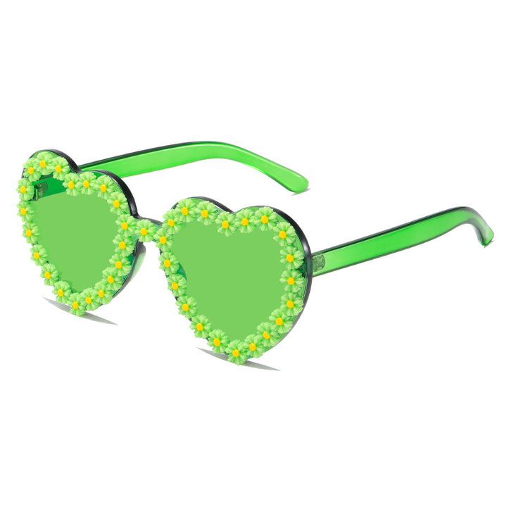 Ladies Love-Shaped Sunglasses with Floral Embellishments Kalsten