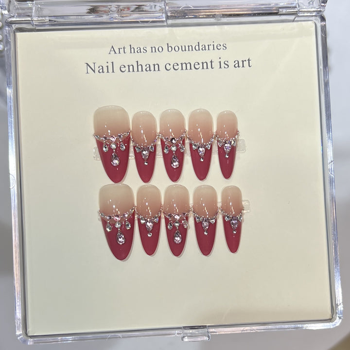 Luxurious Press-On Nail Art Set with Rhinestone Detailing Kalsten