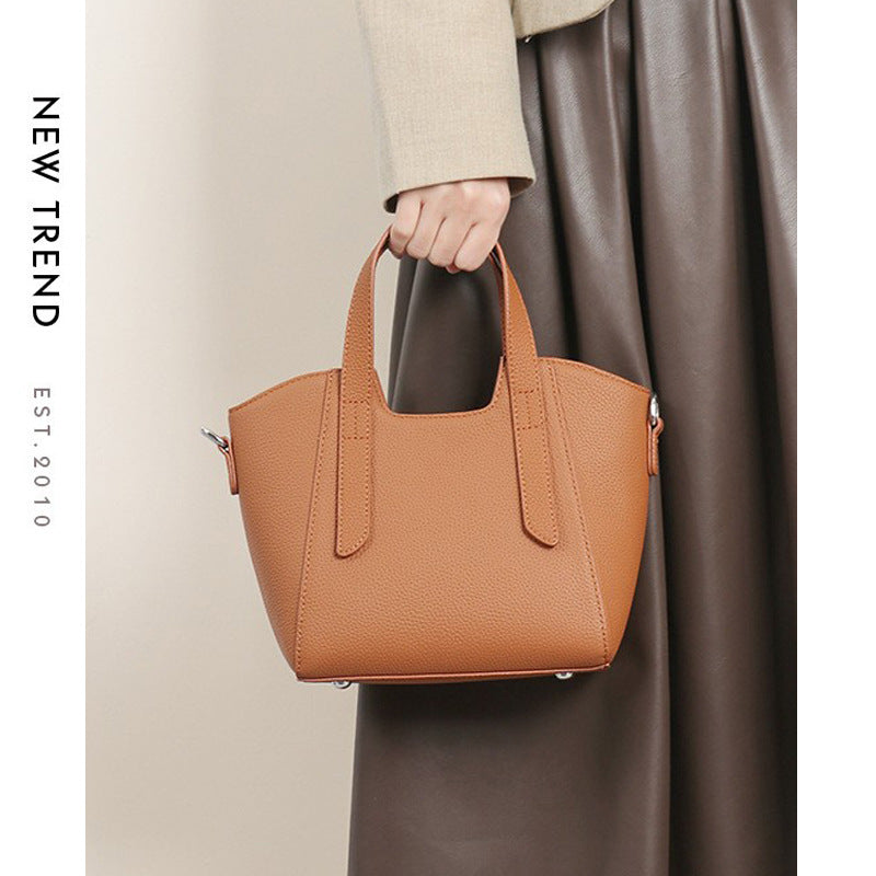 Small Structured Pebbled Leather Top-Handle Tote with Detachable Strap