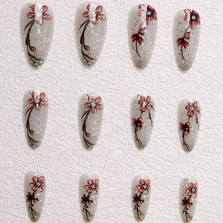 Artistic Floral Press-On Nail Set Kalsten
