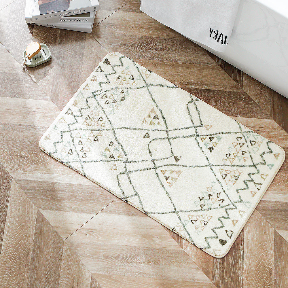 Boho cotton bath mat with fringes and geometric diamond pattern Kalsten