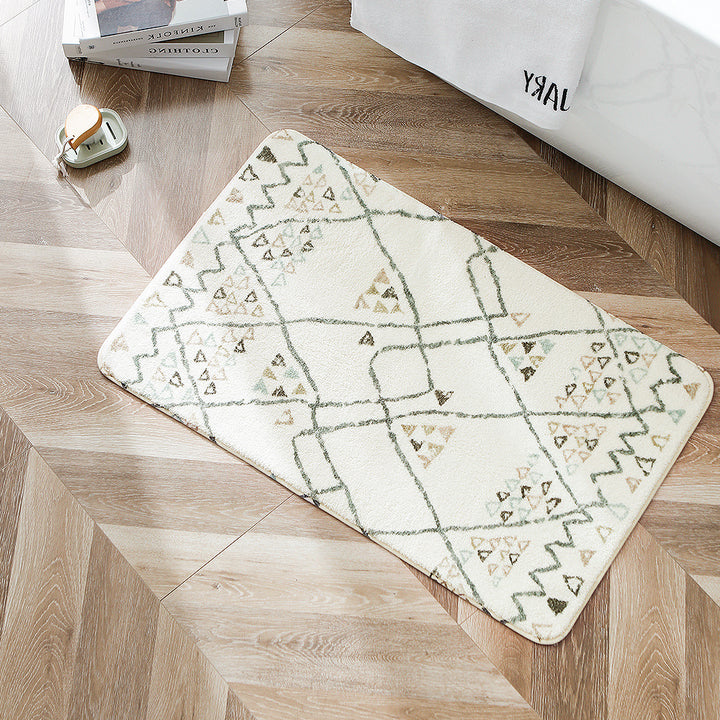 Boho cotton bath mat with fringes and geometric diamond pattern Kalsten