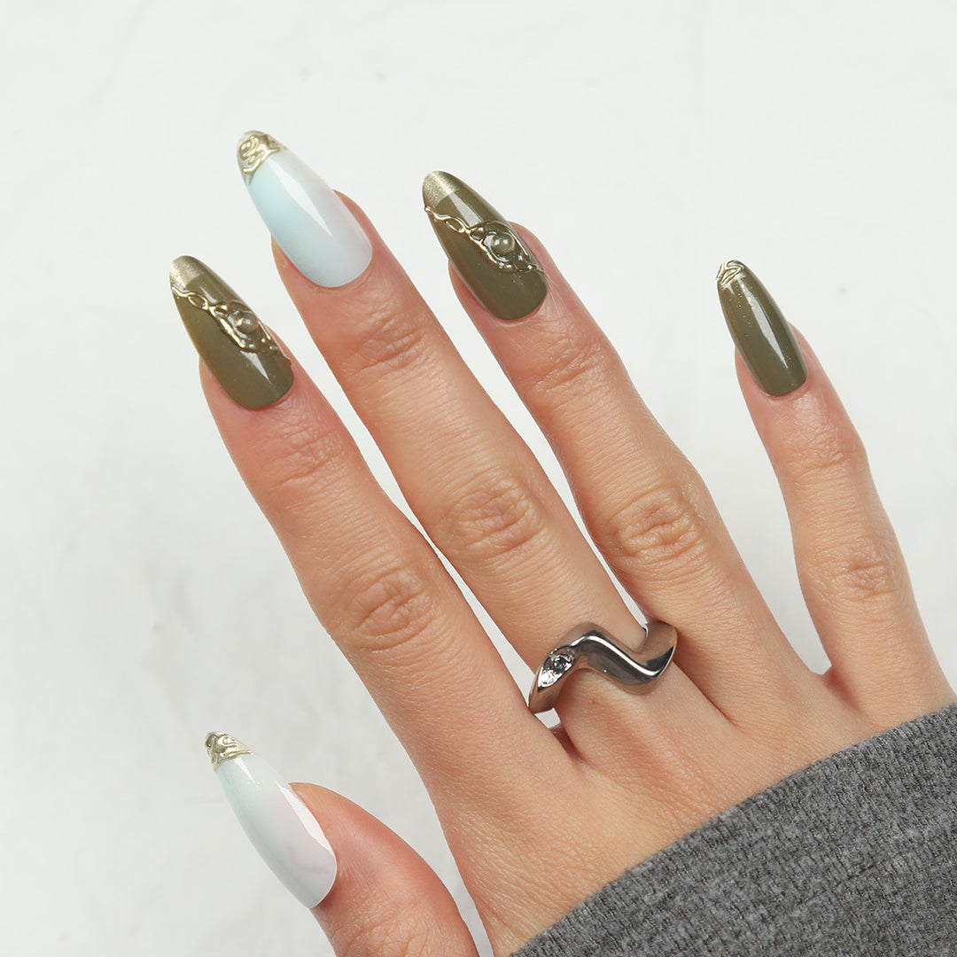 Elegant Stiletto Press-On Nails with Gold Accents Kalsten
