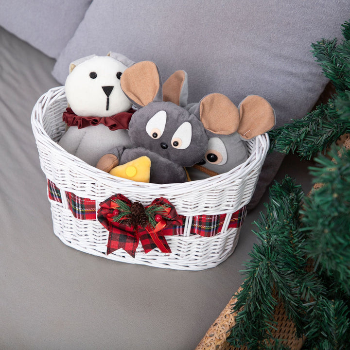 Decorative Woven Storage Basket with Festive Ribbon Kalsten