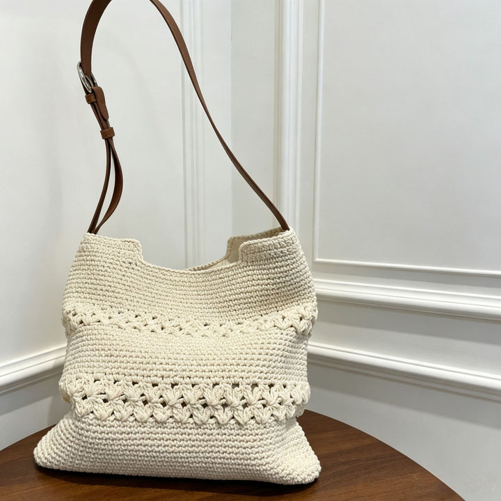Hand-knotted shoulder bag with leather straps Kalsten