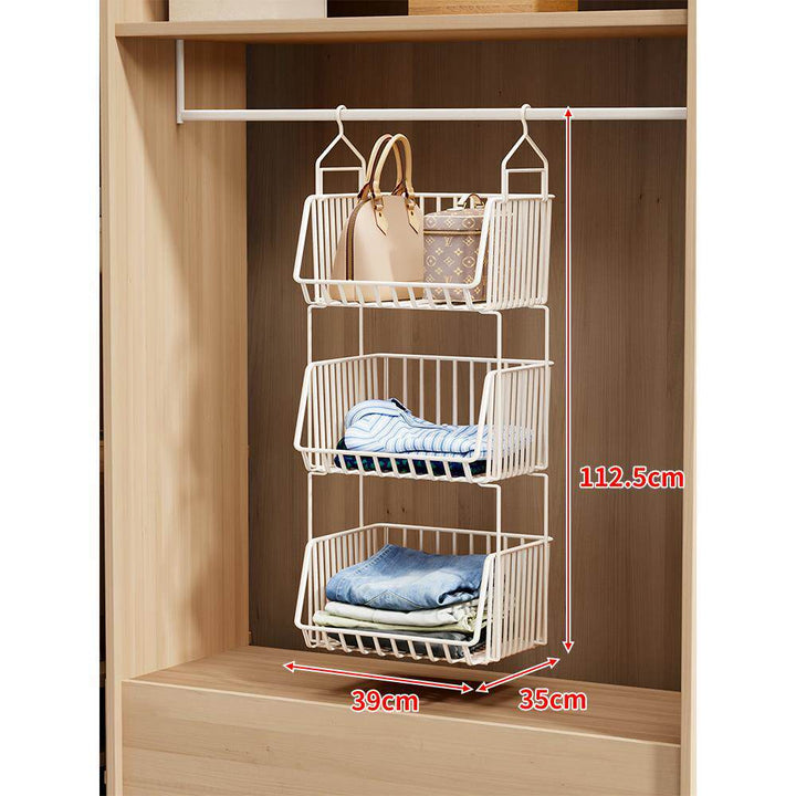 Over-Rod Double Tier Hanging Closet Wire Basket Organizer with Removable Baskets