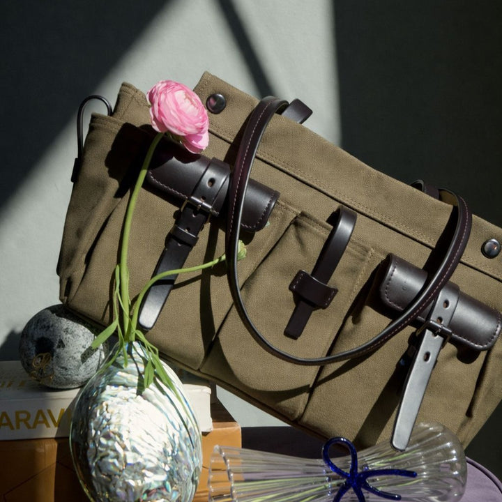 Multi-Pocket Canvas Tote Handbag