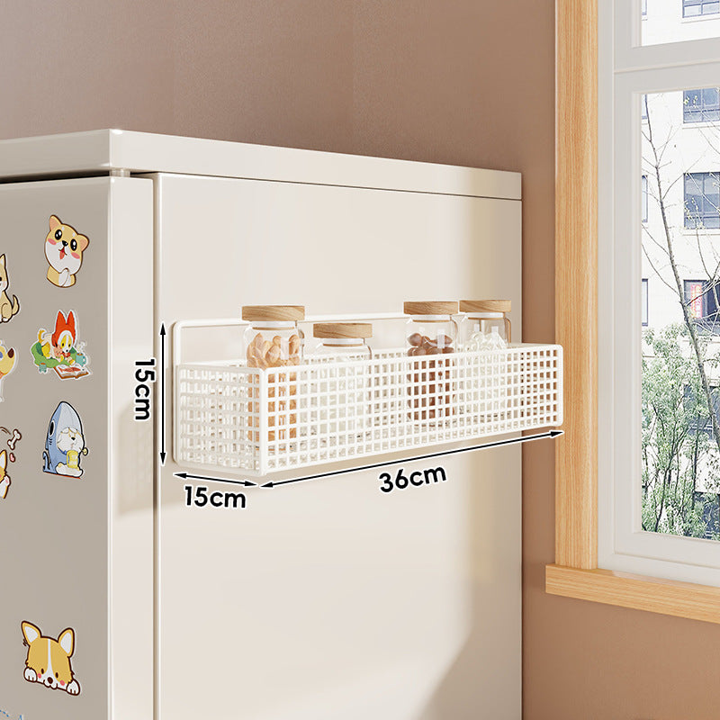 Over-Refrigerator Vertical Hanging Mesh Storage Rack with Deep Baskets and Hook Rail