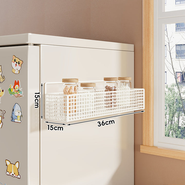 Over-Refrigerator Vertical Hanging Mesh Storage Rack with Deep Baskets and Hook Rail