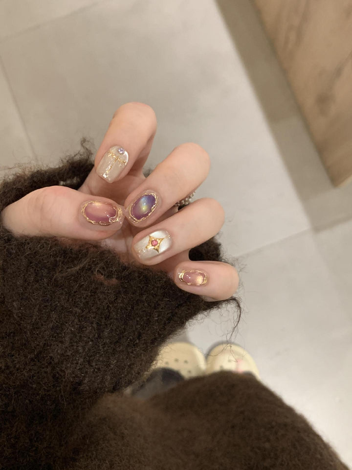 Elegant Artificial Nail Set with Glamorous Rhinestone and Glitter Details Kalsten