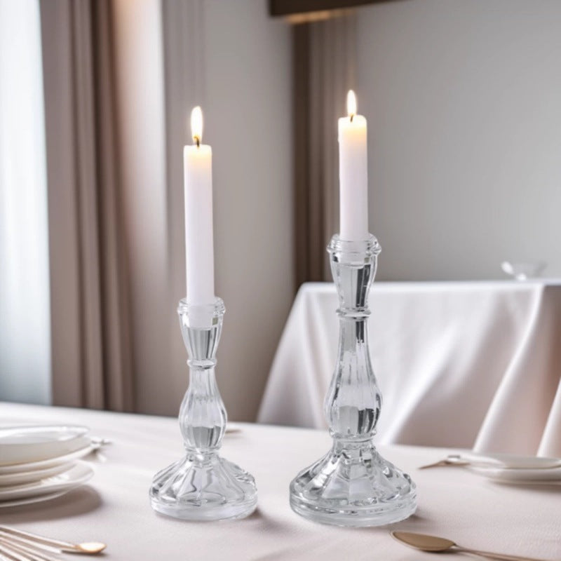 Ribbed Crystal-Style Glass Candlestick Holder Kalsten
