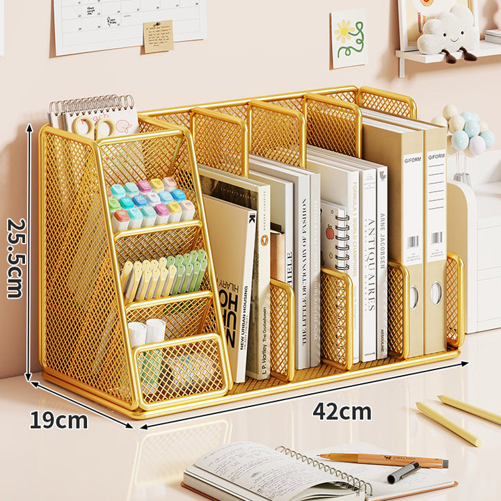 Mesh Multi-Section Desktop File & Stationery Organizer with Angled Pen Tiers