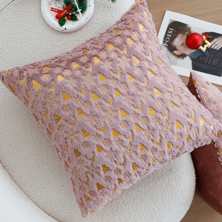 Square Christmas pillowcase made of velvet with deer, Christmas tree, and snowflake design Kalsten