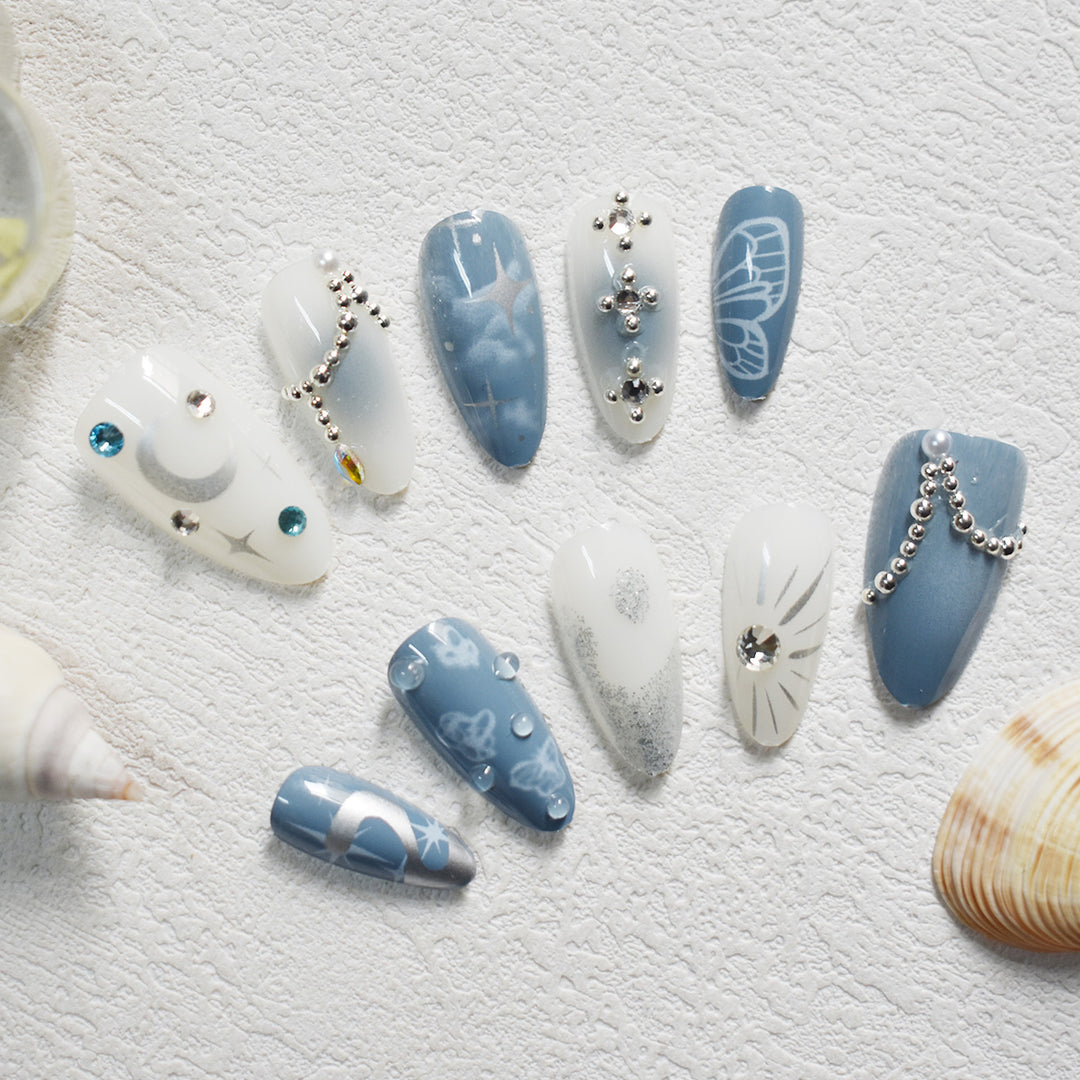 Celestial Design Press-On Nails with Gem Accents Kalsten