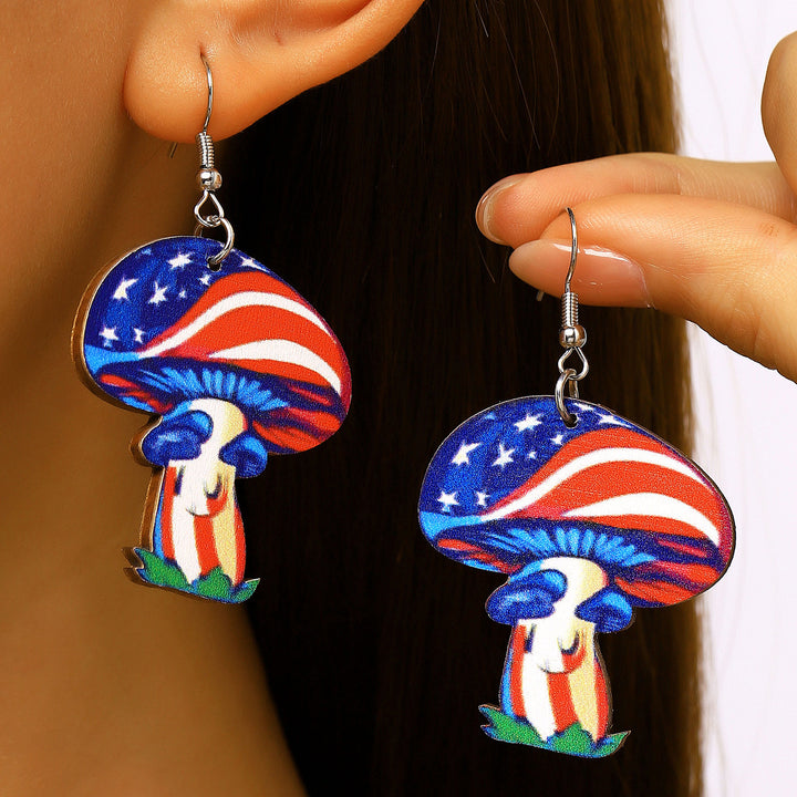 Women's nan patriotic novelty dangle hook earrings with laser-printed wooden fireworks charm Kalsten