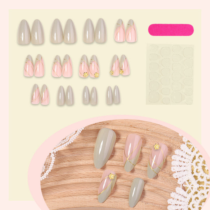 Elegant Press-On Nail Art Set with Decorative Floral Accents Kalsten