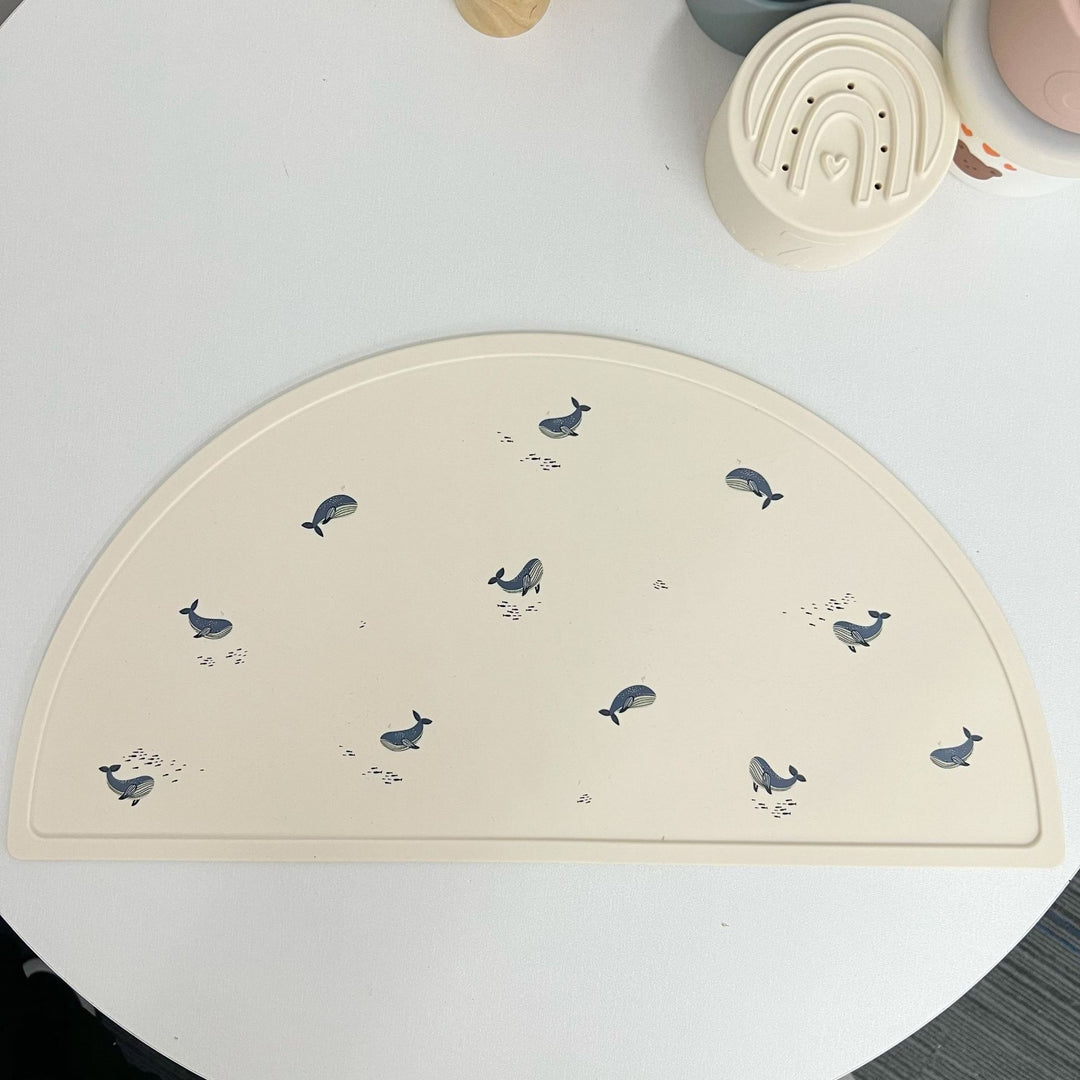 Silicone Suction Placemat with Whale Print and Raised Edge