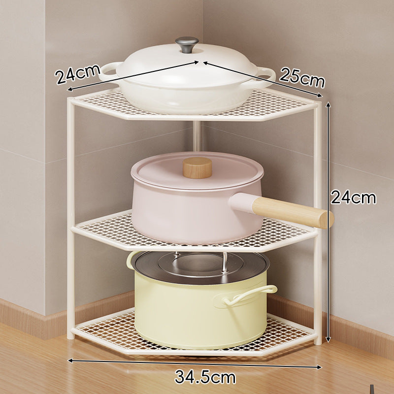 Corner Three-Tier Hexagonal Metal Mesh Kitchen Pot and Pan Organizer Rack