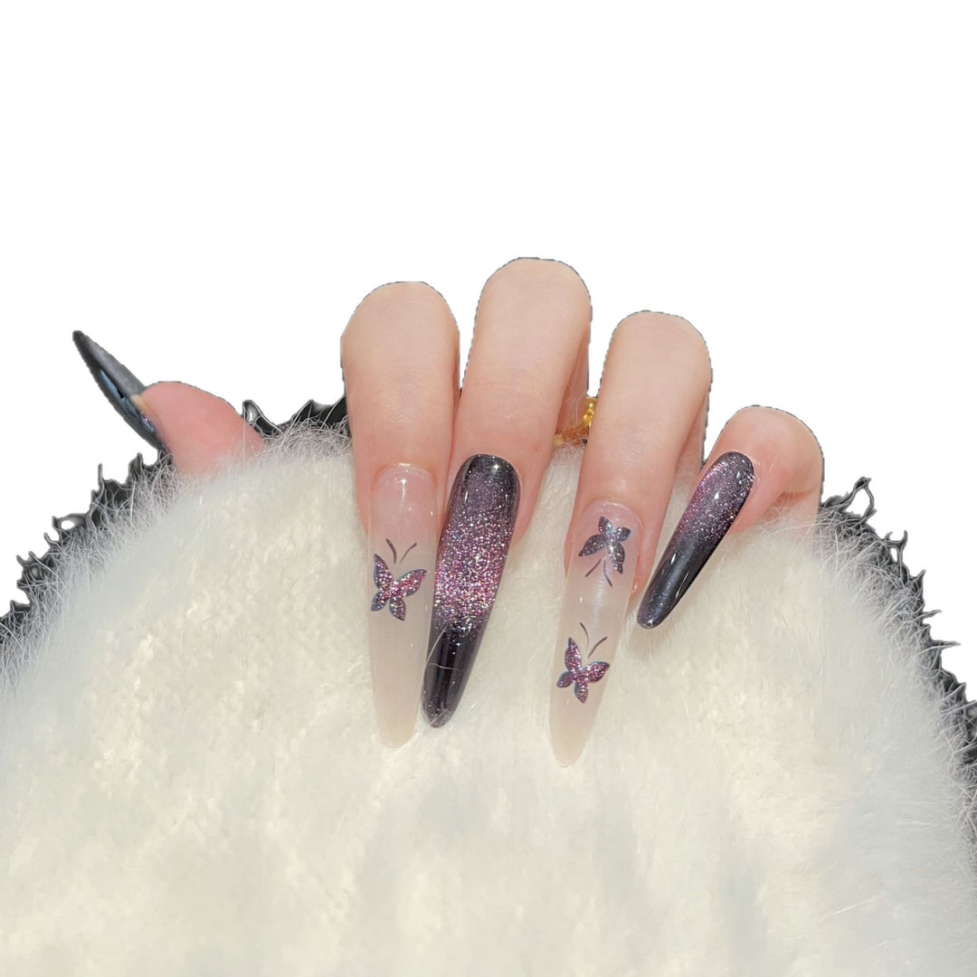 Artistic Butterfly-Embellished Press-On Nail Art Set Kalsten