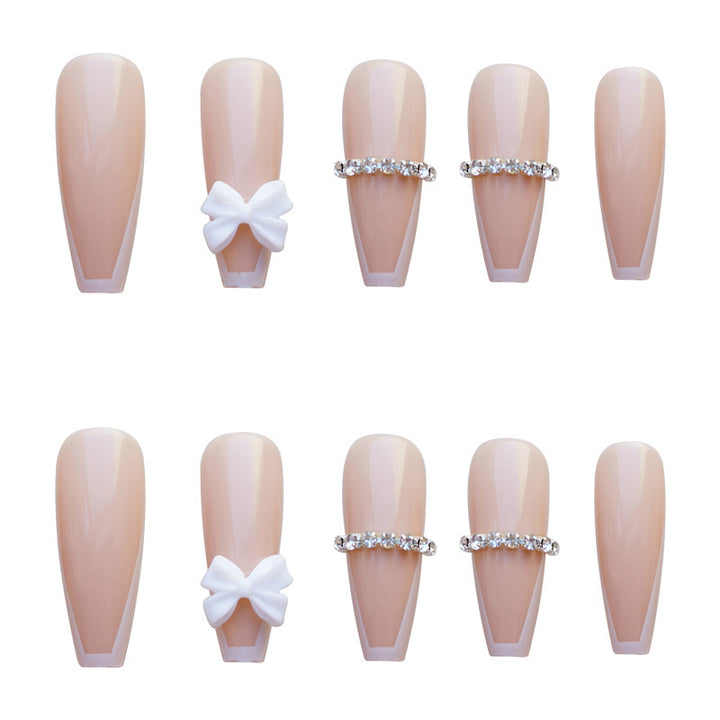 Elegant Rhinestone and Bow Decorated Press-On Nails