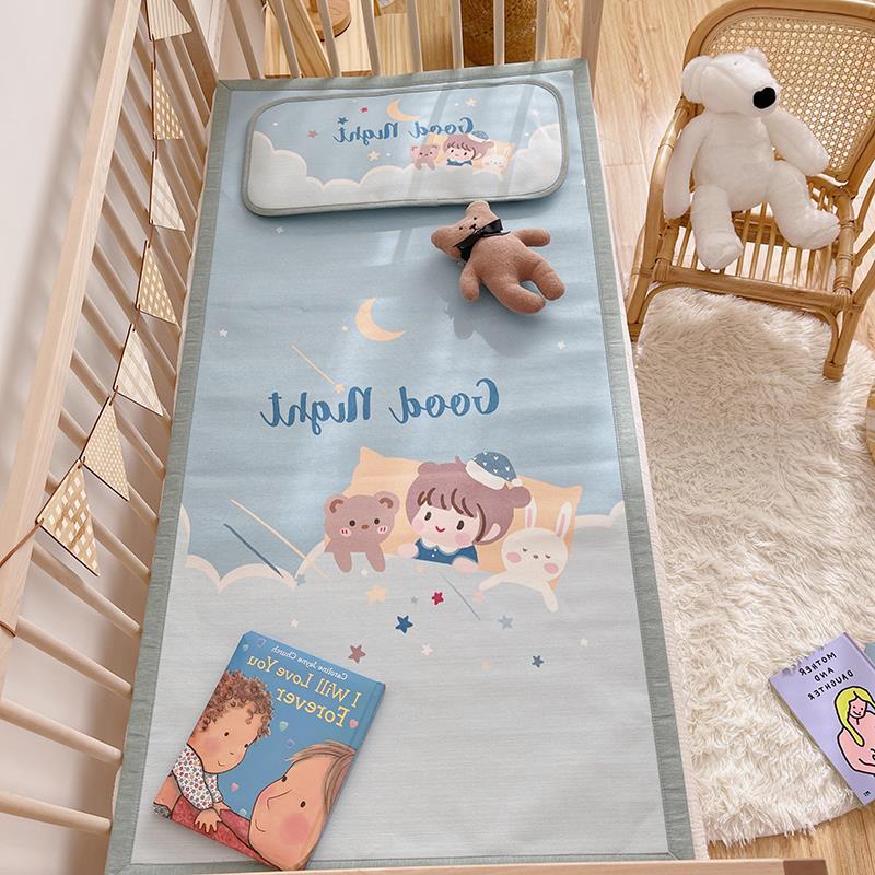Padded baby crib mattress with good night print, non-slip bottom and wipeable cover