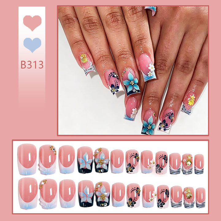 Artificial nails in creative floral design with glitter accents Kalsten