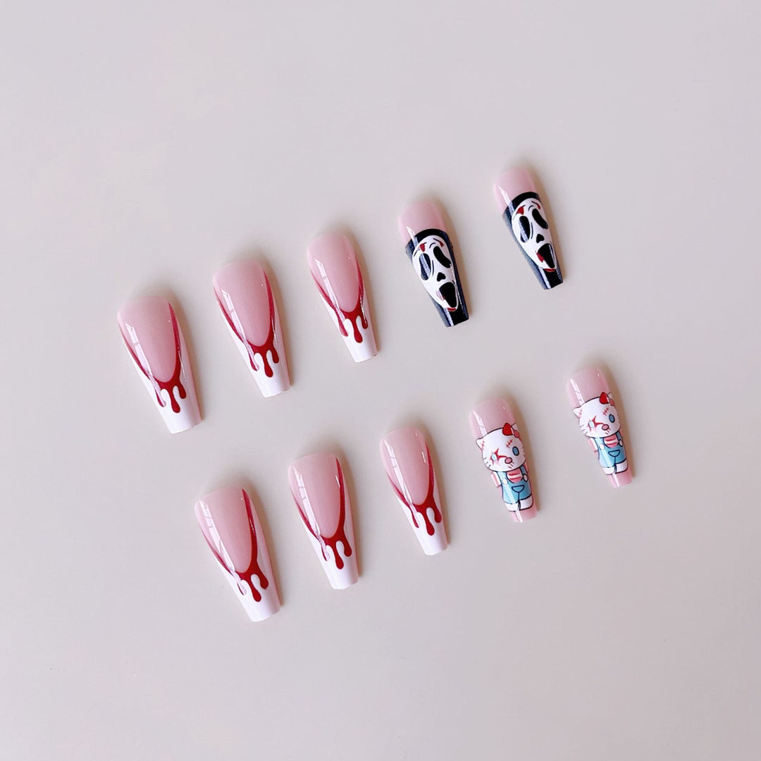 Acrylic nail set with creative Halloween design and bloody accents Kalsten