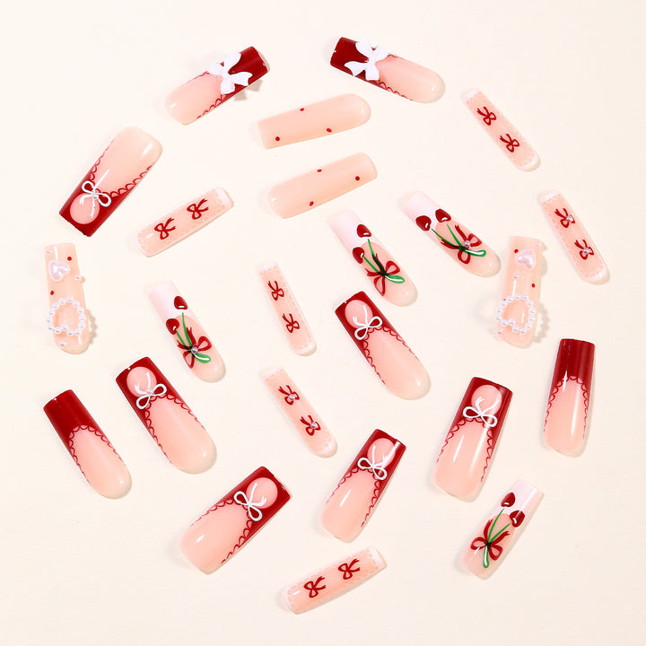 Festive Heart-Accent Acrylic Nail Art Extensions Kalsten