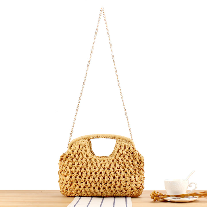 Handbag made of naturally untreated woven material with elegant chain embellishment Kalsten