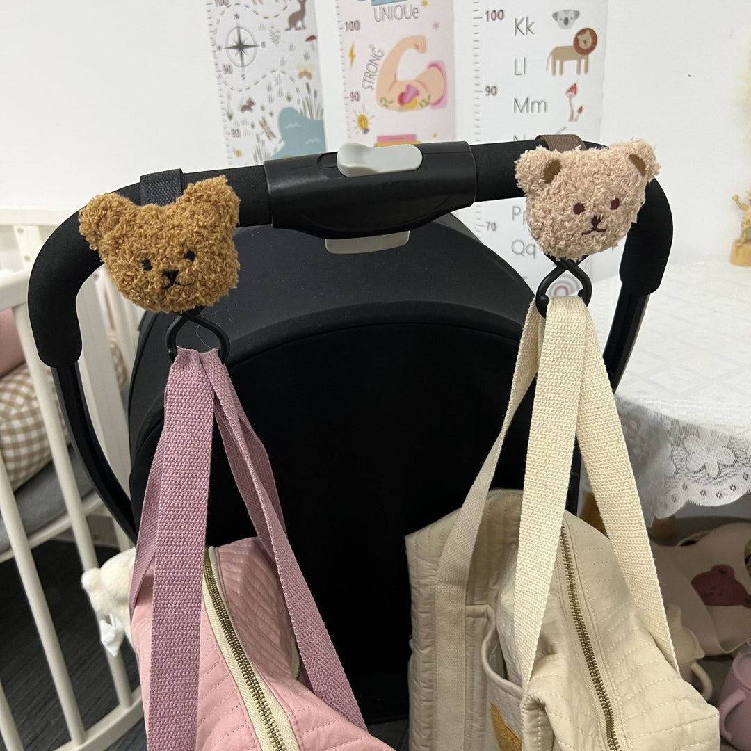 Plush Bear Stroller Hook and Clip Keychain Accessory