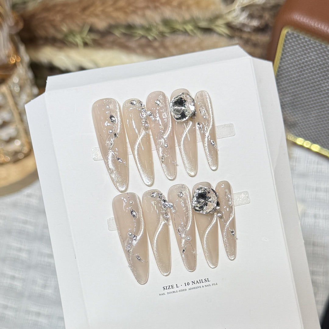 Artistic Stiletto Press-On Nail Set with Crystal Accents Kalsten