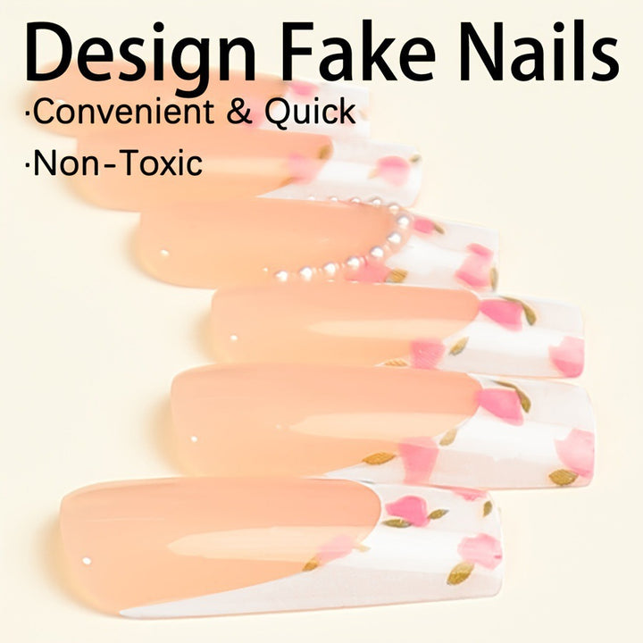 Artificial nail set with floral designs and elegant decorations Kalsten