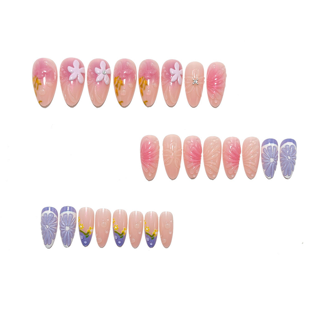 Artificial nail set with floral design and 3D effects Kalsten