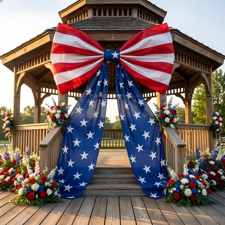 Independence Day Patriotic Gazebo Drapery and Oversized Bow Bunting Set Kalsten