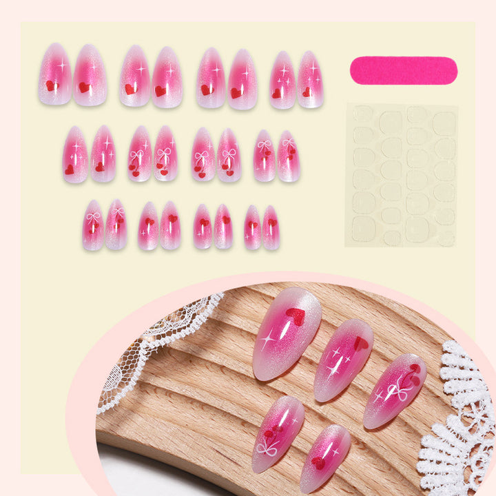Charming Acrylic Press-On Nails Set with Heart and Bow Designs kalsten