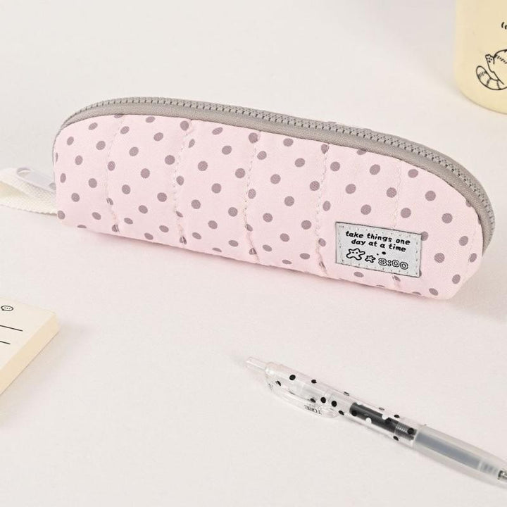 Quilted Dot Print Pencil Case
