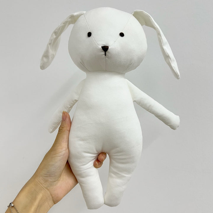 Handmade Linen Plush Bunny Doll with Bow Tie and Removable Overalls