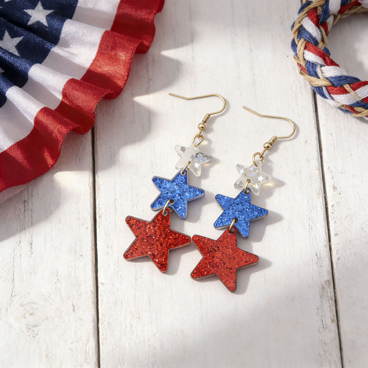 Women's nan patriotic bow dangle acrylic earrings with gold plated hooks and lightweight charm Kalsten