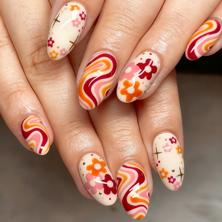Retro Floral Nail Art Design Kalsten