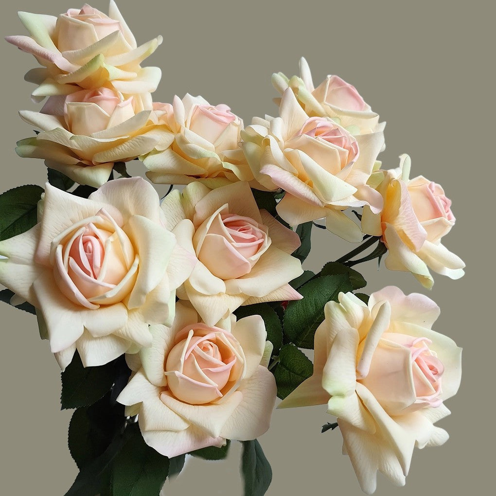Lifelike Artificial Rose Stem with Green Foliage
