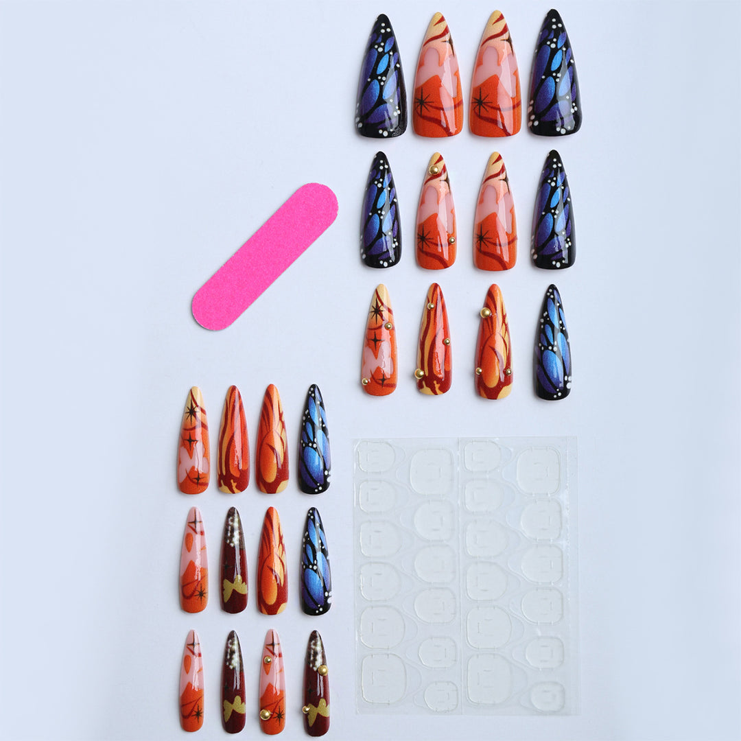 Artificial nails with creative butterfly design and glamorous accents Kalsten