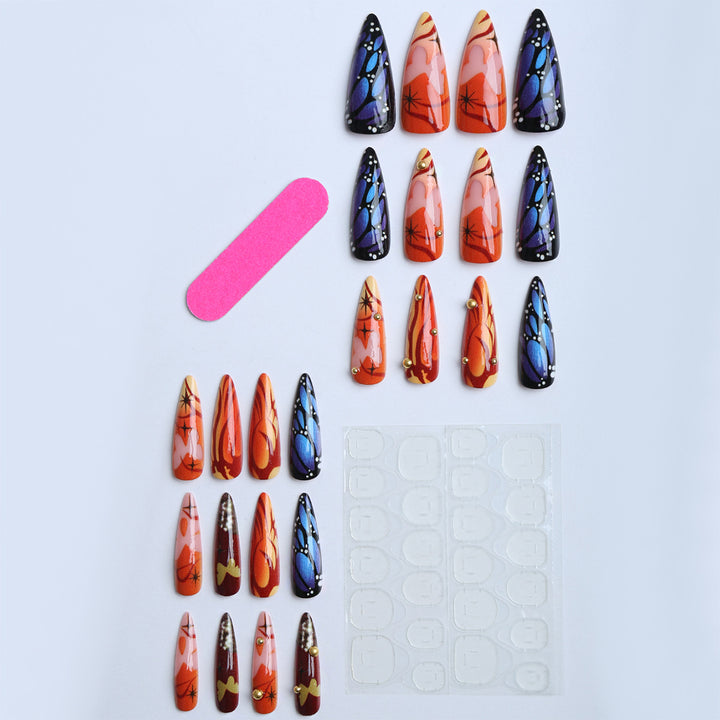 Artificial nails with creative butterfly design and glamorous accents Kalsten