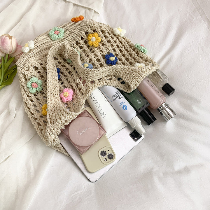 Floral Embellished Crochet Tote