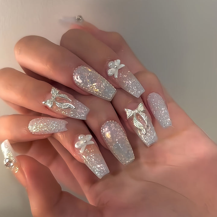 Glittery Bow-Embellished Press-On Nails Kalsten