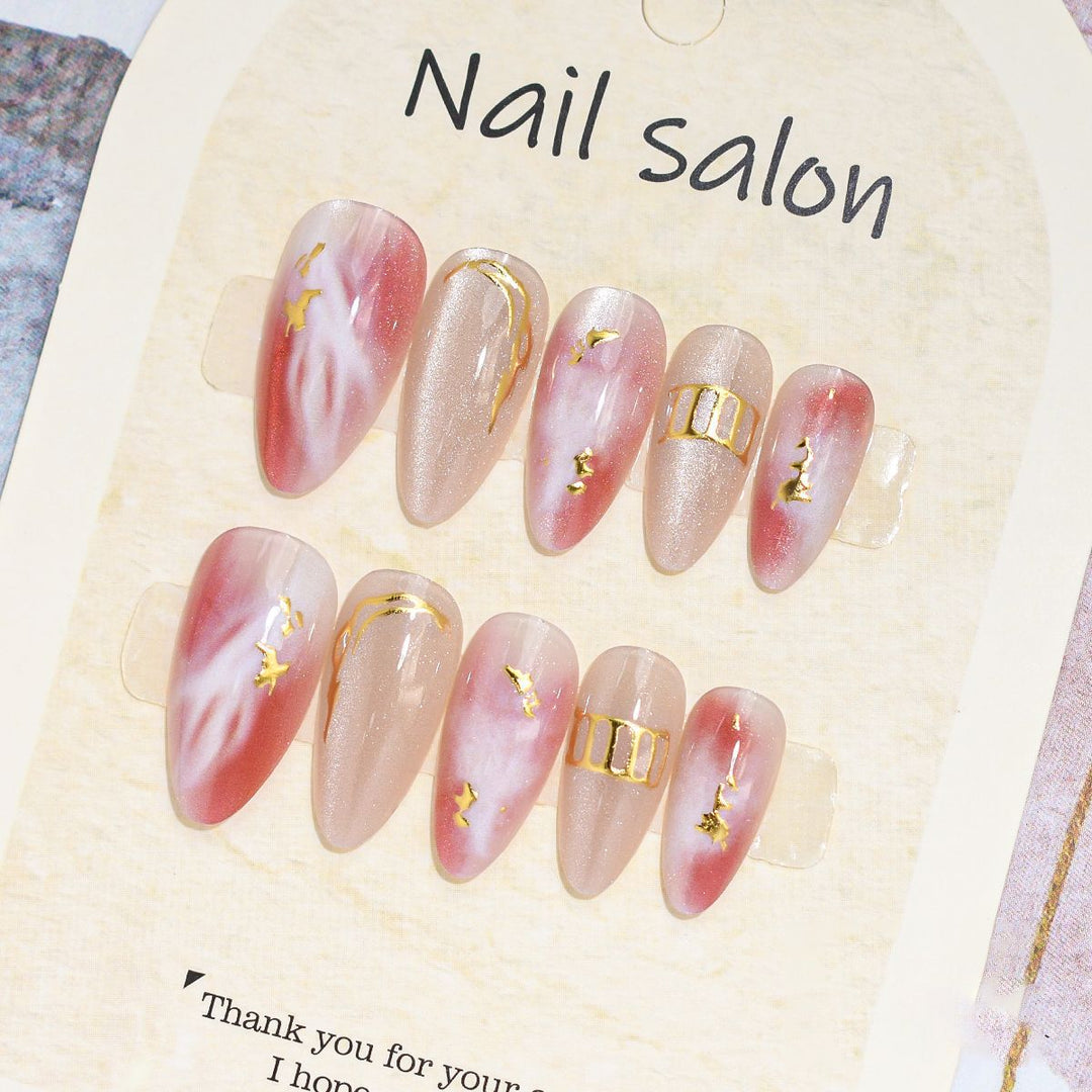 Artistic Press-On Nail Set with Cherry Blossom Design Kalsten