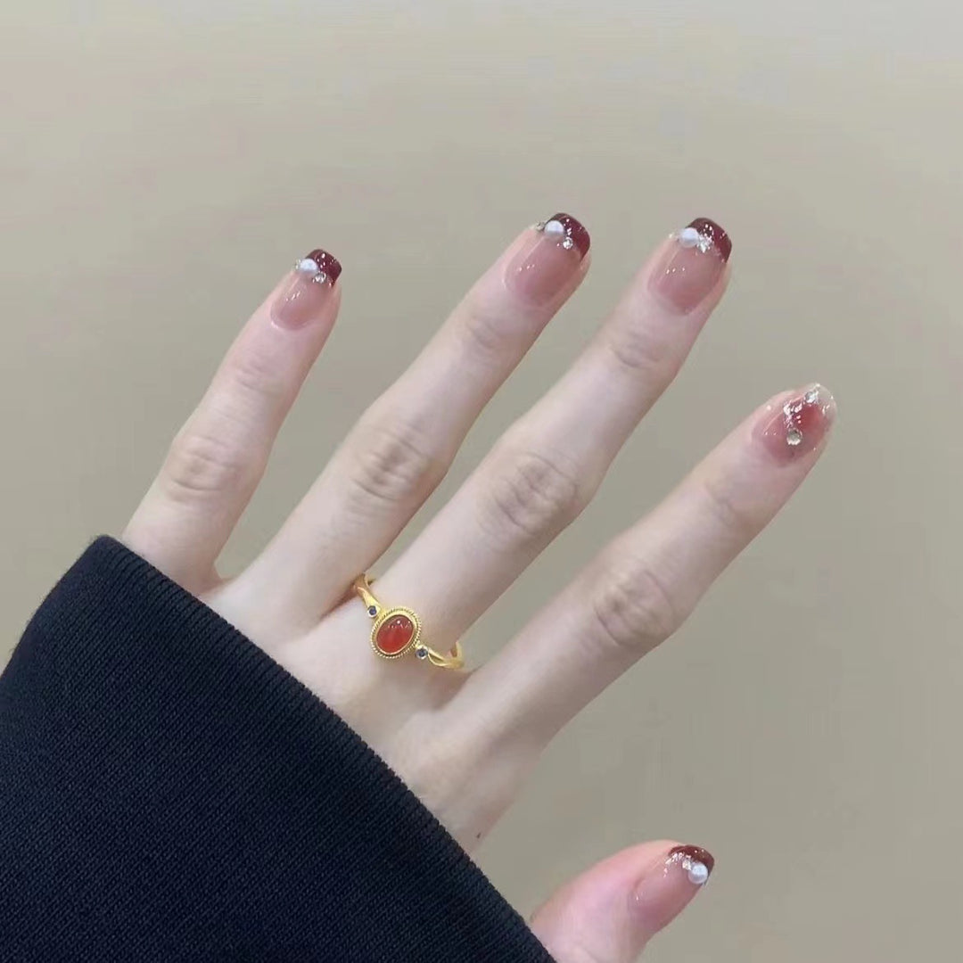 Decorative French Tip Press-On Nails