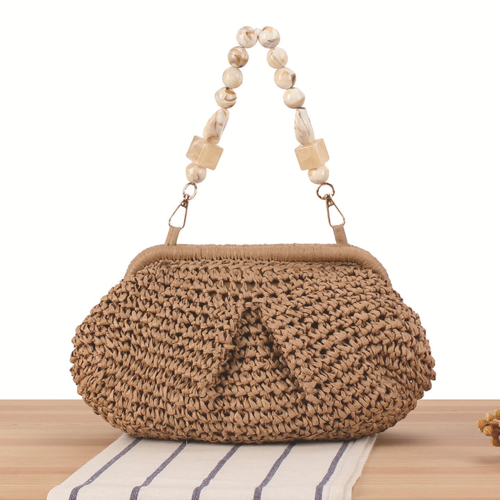 Basket bag with elegant wooden bead embellishments Kalsten