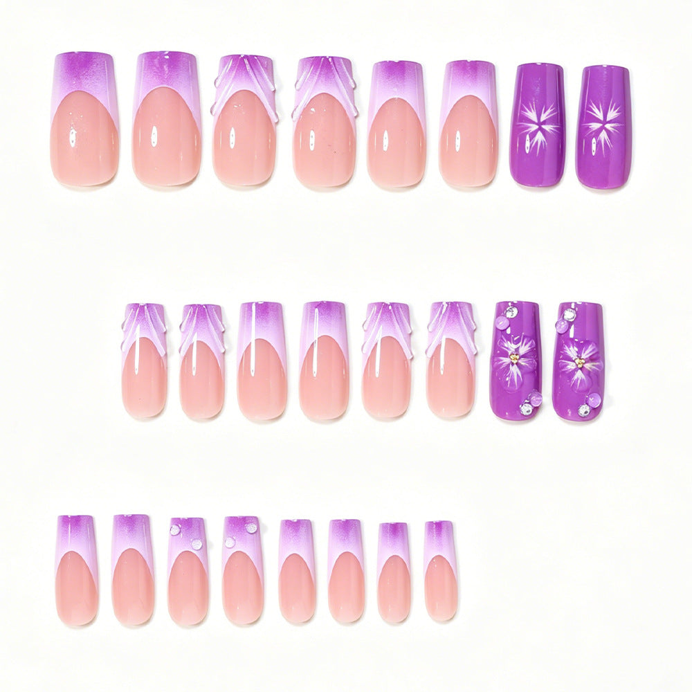 Decorative Long Press-On Nail Art Set with Floral Accents Kalsten