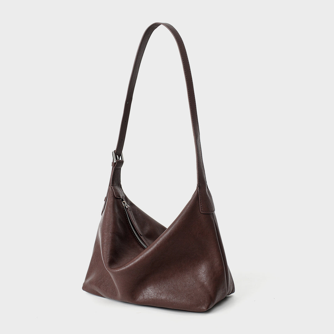 Soft Slouch Hobo Shoulder Bag with Adjustable Buckle Strap and Diagonal Zip Pocket